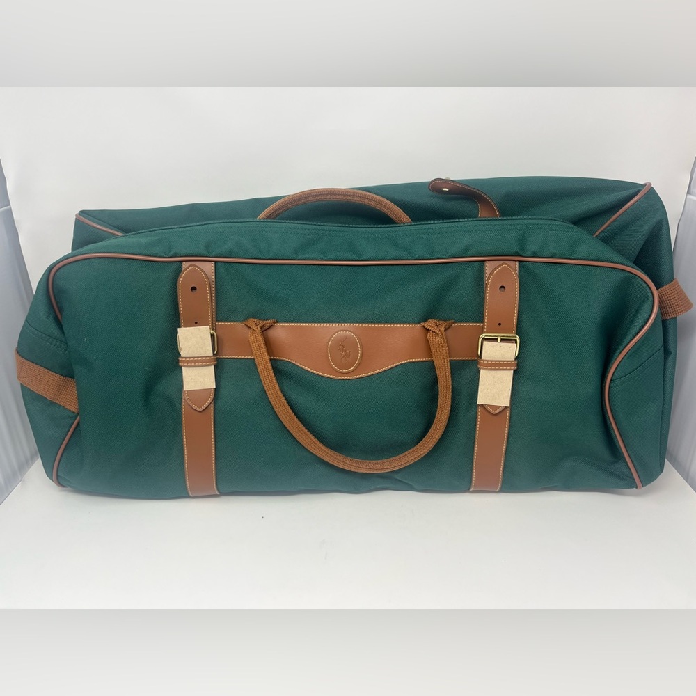 Set-POLO RALPH LAUREN Rolling Duffel/Toiletry Bags Carry On Green Canvas VTG NEW